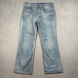 VTG Silver Jeans Co) Gavin Jeans Mens 32 (34x31) Light Wash Bootcut Distress Y2K
